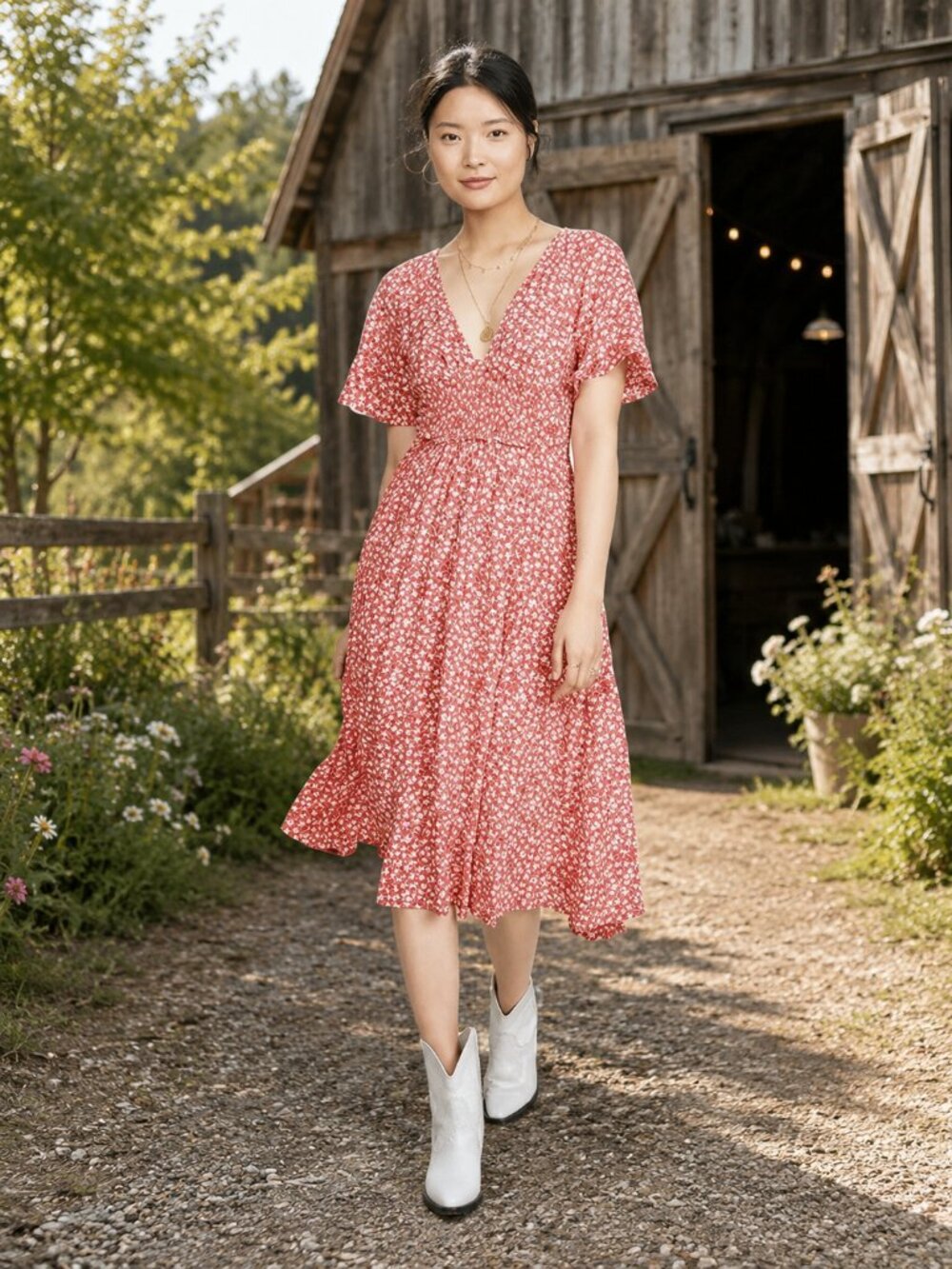 Free People In Full Bloom Flutter Sleeves Sundress Midi Dress Sz. S